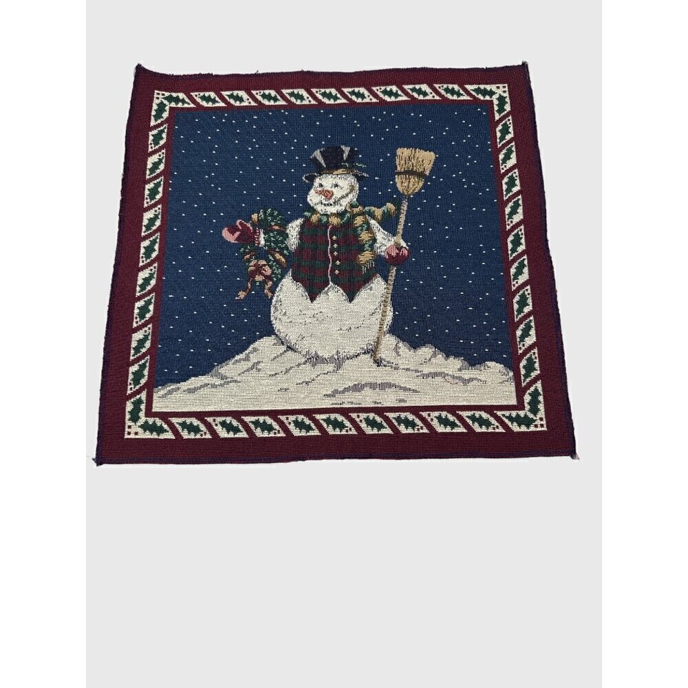 Vintage Snowman Tapestry Pillow Panel 18in Holiday Christmas Decor Winter Blue